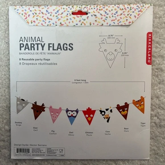 ☀️2/$14☀️Kikkerland Reusable Animal Party Flags - 6' Long - Picture 2 of 5